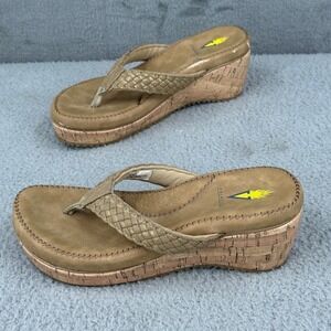 Volatile Platform Wedge Sandals Thong Strap Woven Faux Leather Cork Size 8‎